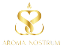 Aroma Nostrum gold logo with heart and flame design on black background