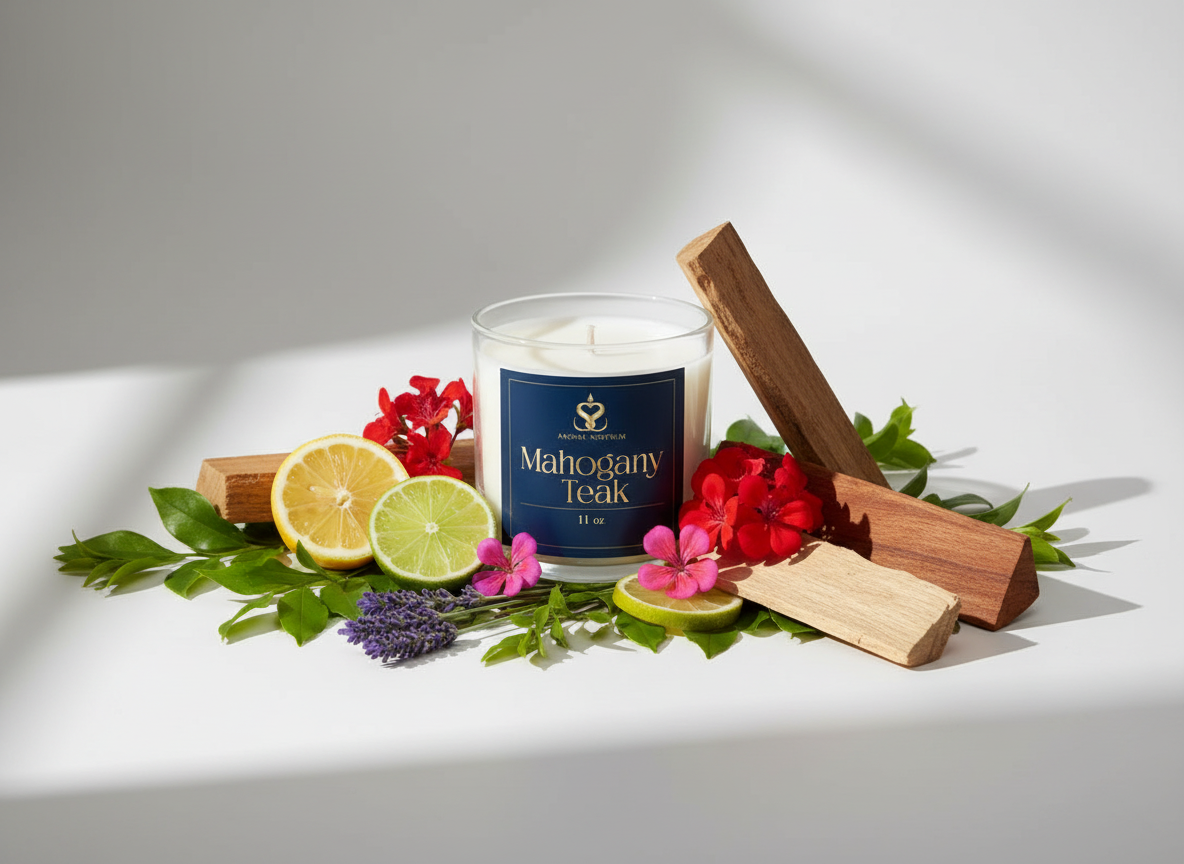 Mahogany Teak Candle with notes