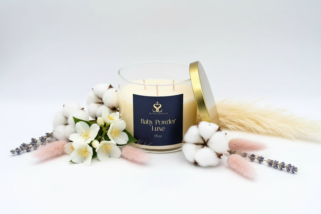 Baby Powder Luxe Candle with notes